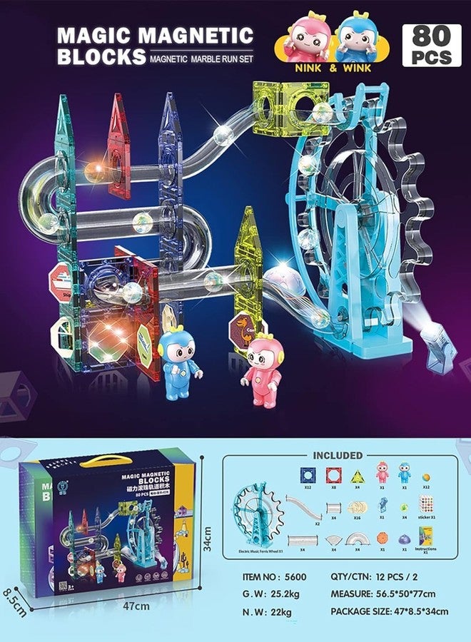 Samtop Magnetic Ferris Marble Run Blocks 80 Pcs | Ferris Magnetic Tile Toys | 3D Educational STEM Puzzle Building Set for Kids - Image 3